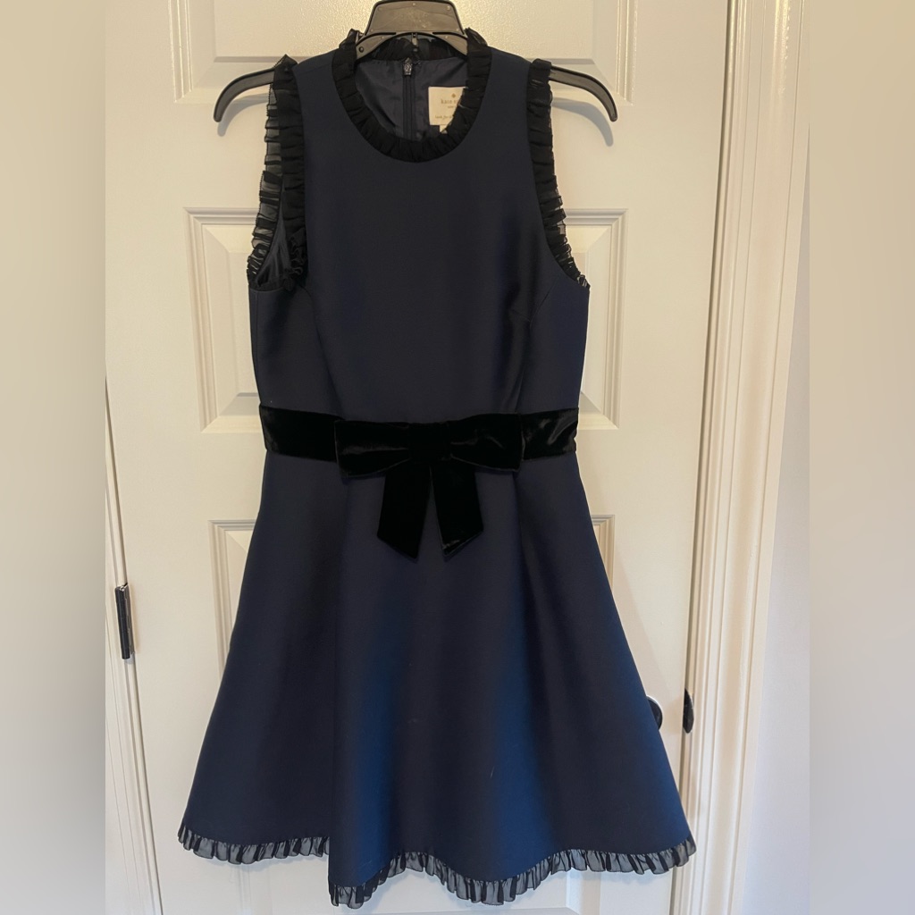 Kate Spade Navy And Black Dress With Velvet Bow